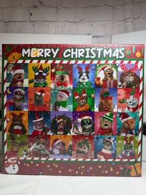 Merry Christmas Cat Advent Calendar Puzzle Box - Festive Multi-Color